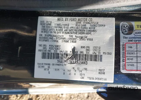 2010 Ford Fusion Hybrid from USA, damaged, VIN 3FADP0L3XAR325443